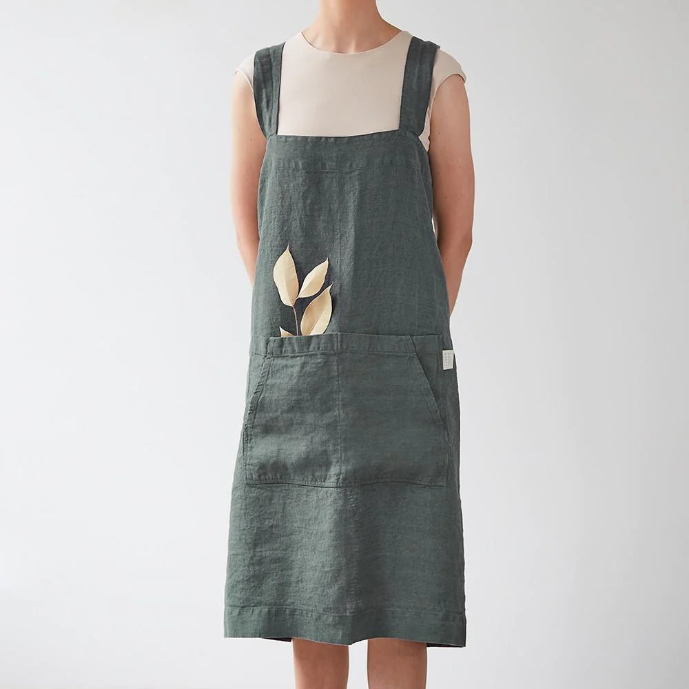Linen Pinafore Apron Forest Green