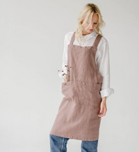 Load image into Gallery viewer, Linen Crossback Apron Ashes of Roses
