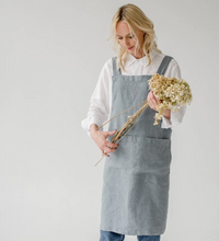 Load image into Gallery viewer, Linen Crossback Apron Blue Fog

