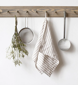 Linen Kitchen Towel Natural White Stripes