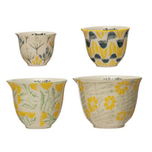 Load image into Gallery viewer, Hand Stamped Flowers Stoneware Measuring Cups
