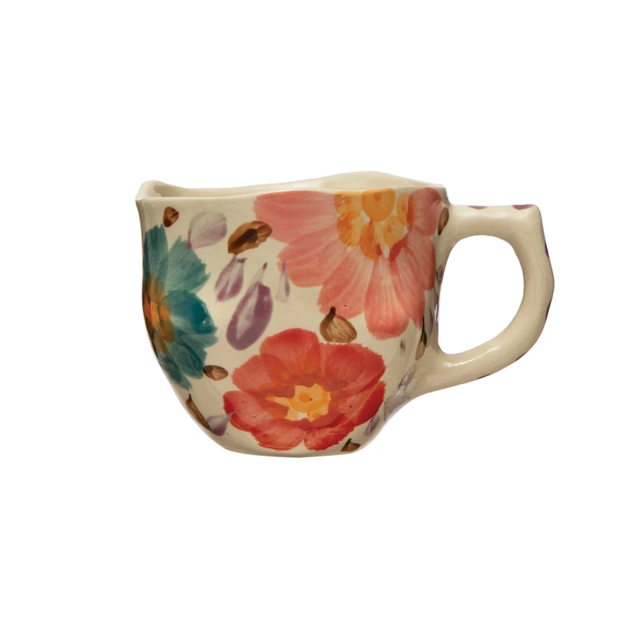 Hand-Painted Stoneware Floral Mug