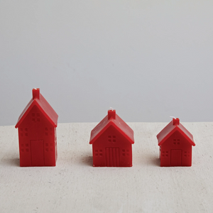 Unscented House Shaped Candle Red Short
