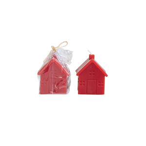 Unscented House Shaped Candle Red Tall
