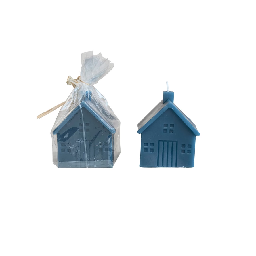 Unscented House Shaped Candle Blue