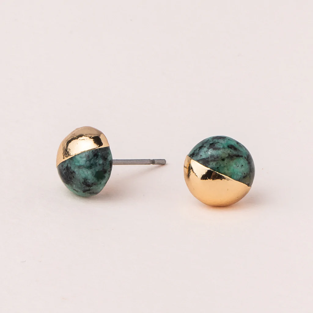 Dipped Stone Stud African Turquoise & Gold