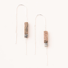 Load image into Gallery viewer, Rectangle Stone Thread Earring Rhodonite &amp; Black &amp; Silver
