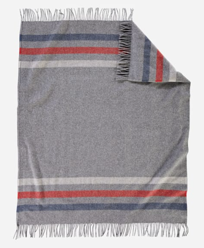 Eco-Wise Wool Fringed Throw Grey Stripe