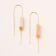 Load image into Gallery viewer, Rectangle Stone Thread Earring Rose Quartz &amp; Amber &amp; Gold
