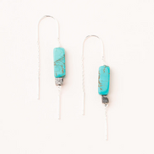 Load image into Gallery viewer, Rectangle Stone Thread Earring Turquoise &amp; Black &amp; Silver
