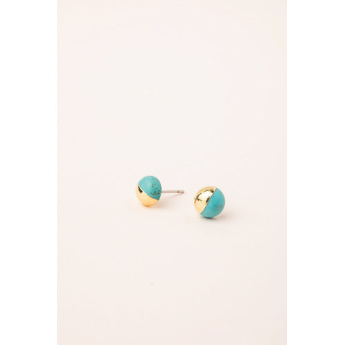 Dipped Stone Stud Turquoise & Gold